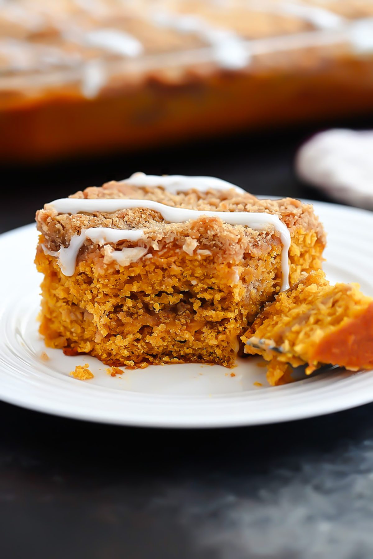 Pumpkin Spice Cake with Cinnamon and Brown Sugar Crumb Topping.