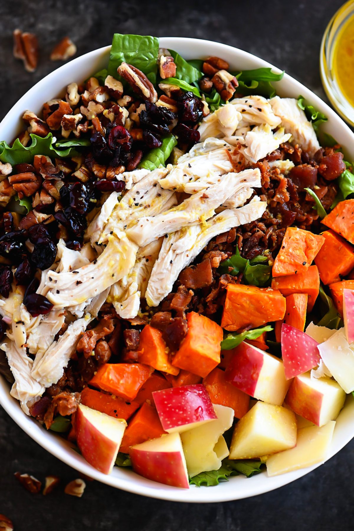 Cobb Salad with roasted potatoes, apples and shredded turkey.