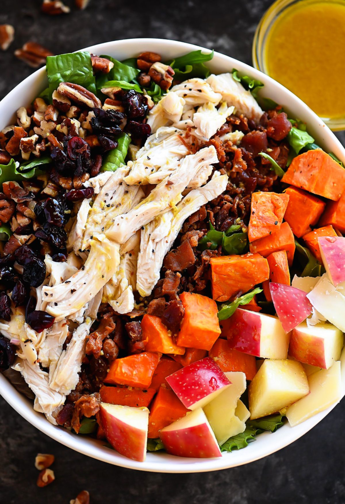 Cobb Salad with roasted potatoes, apples and shredded turkey. 