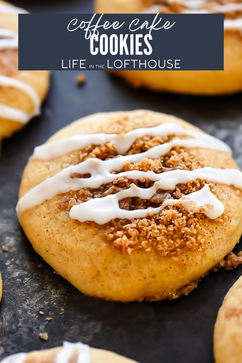 Coffee Cake Cookies with Vanilla Glaze drizzled on top 