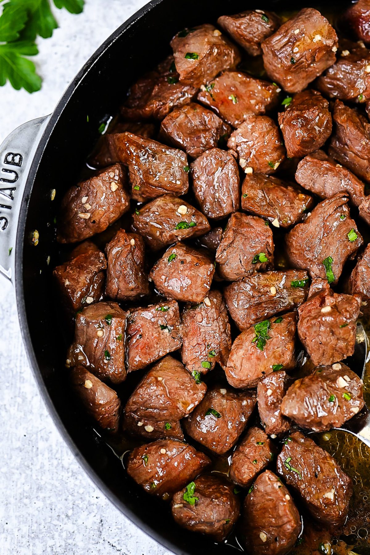 Juicy steak bites cooked in the air fryer.