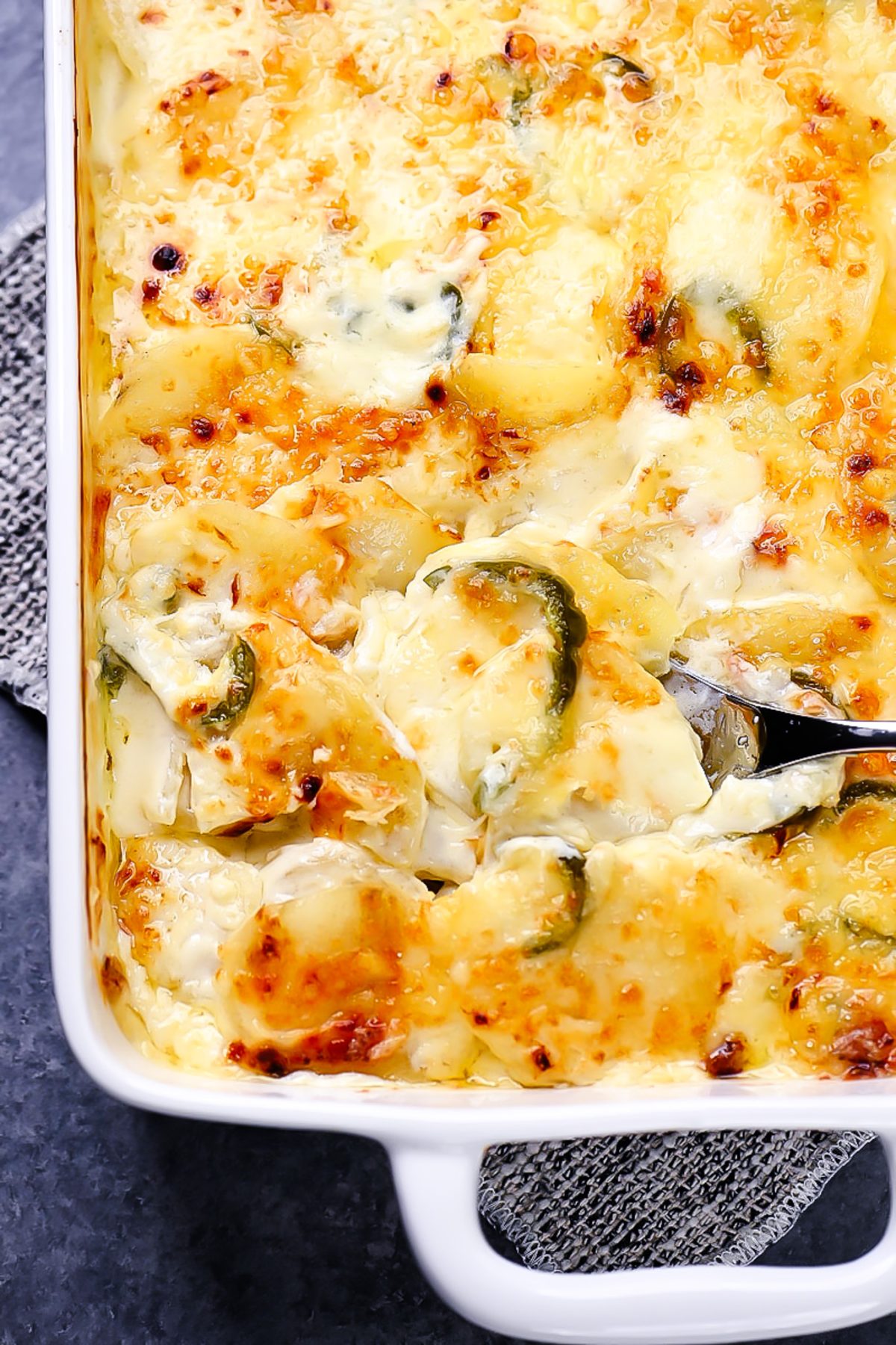 Cheesy and creamy jalape&ntilde;o potatoes.