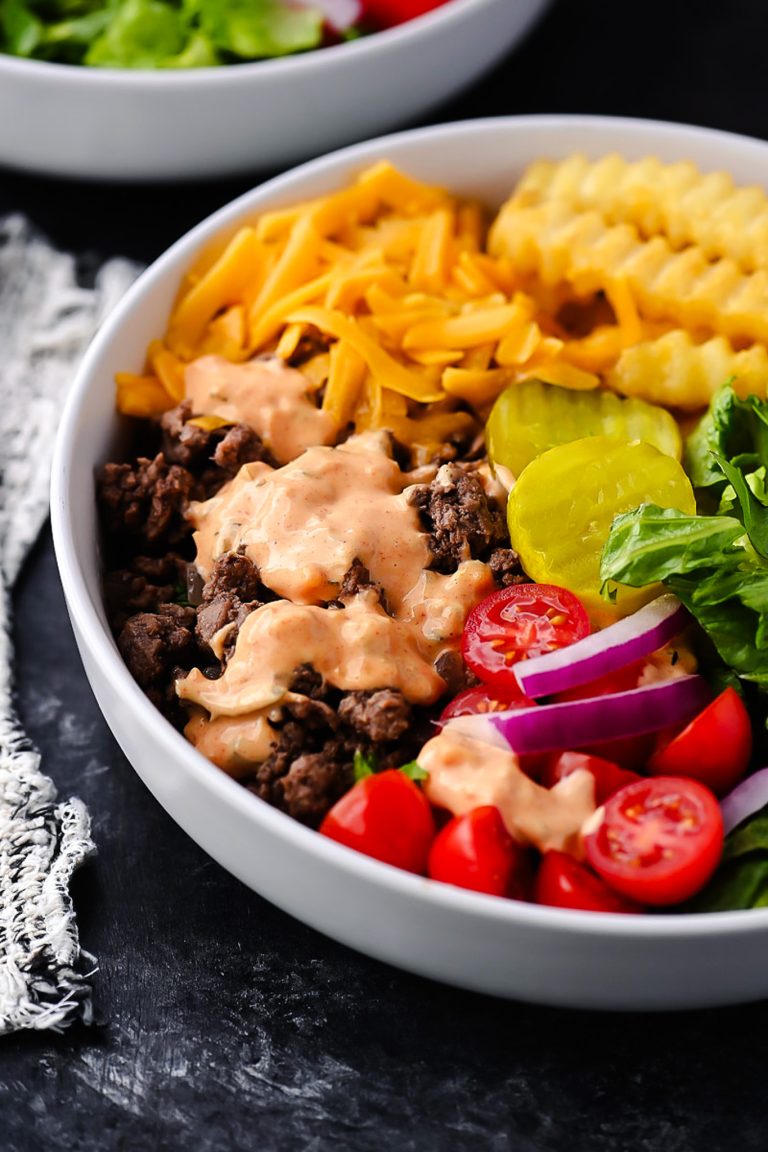 Cheeseburger Bowls with Copycat Big Mac Sauce