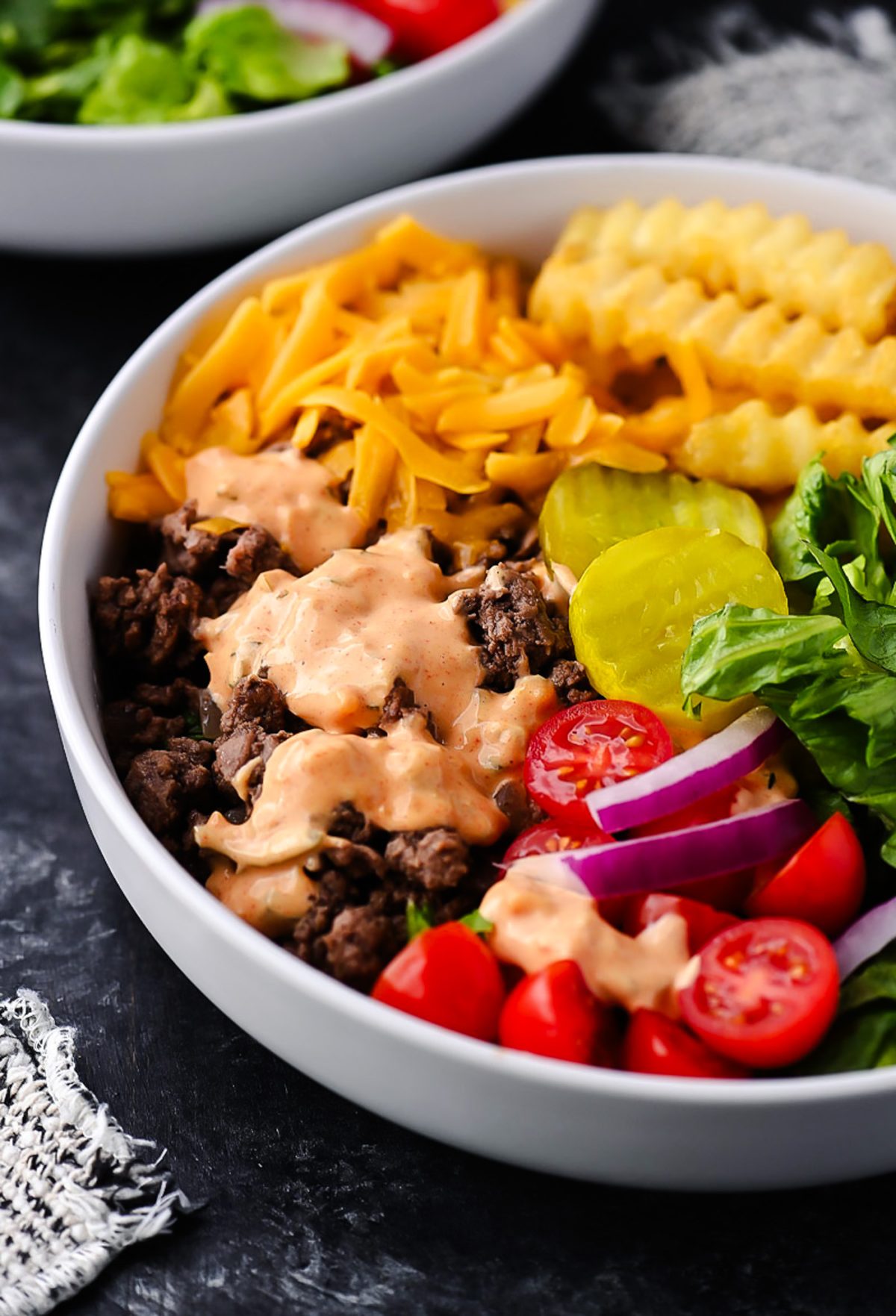 Cheeseburger Bowls with Copycat Big Mac Sauce