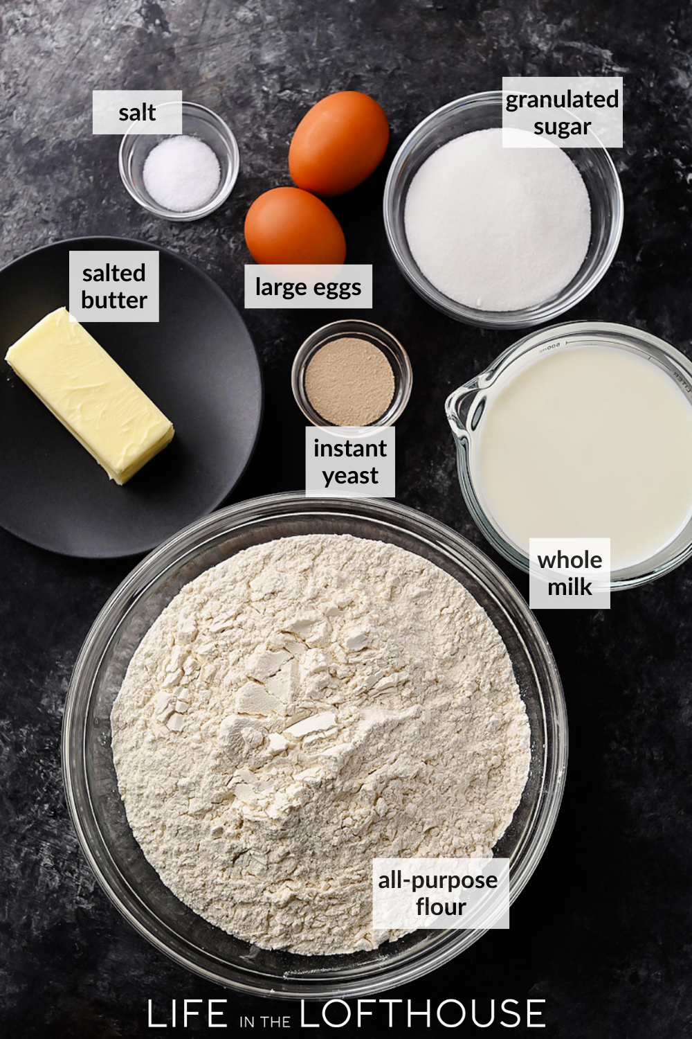 Ingredients for Homemade Cinnamon Rolls with Maple Cream Cheese Frosting