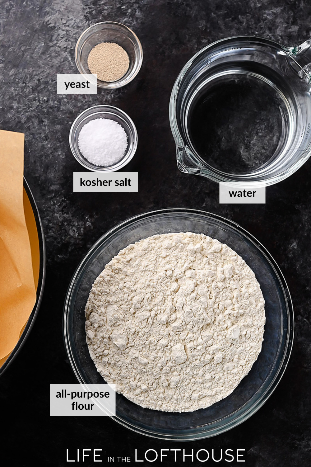No-Knead Artisan Bread Ingredients