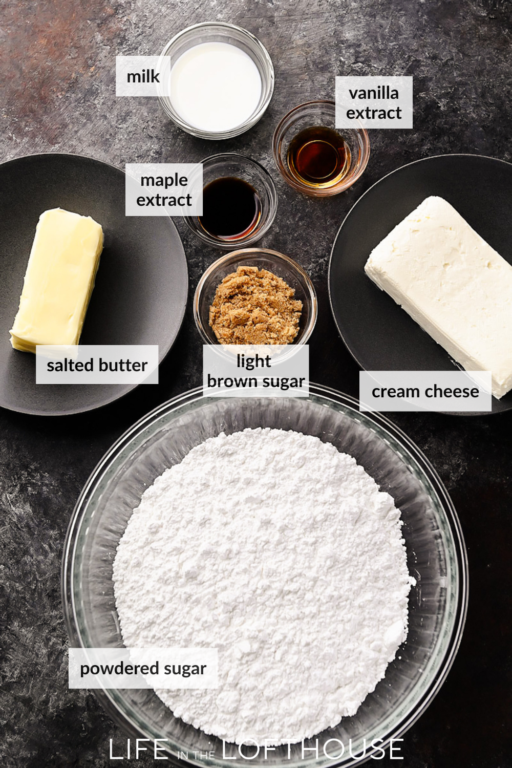 Ingredients for Maple Cream Cheese Frosting