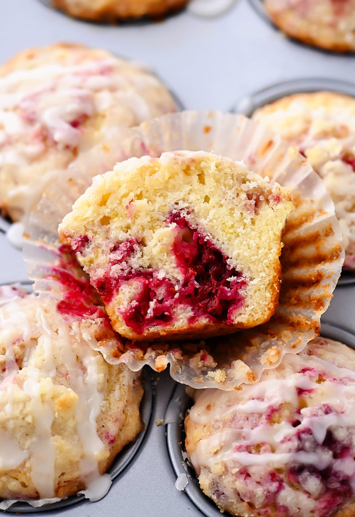 Raspberry Muffins with Streusel Topping and Glaze