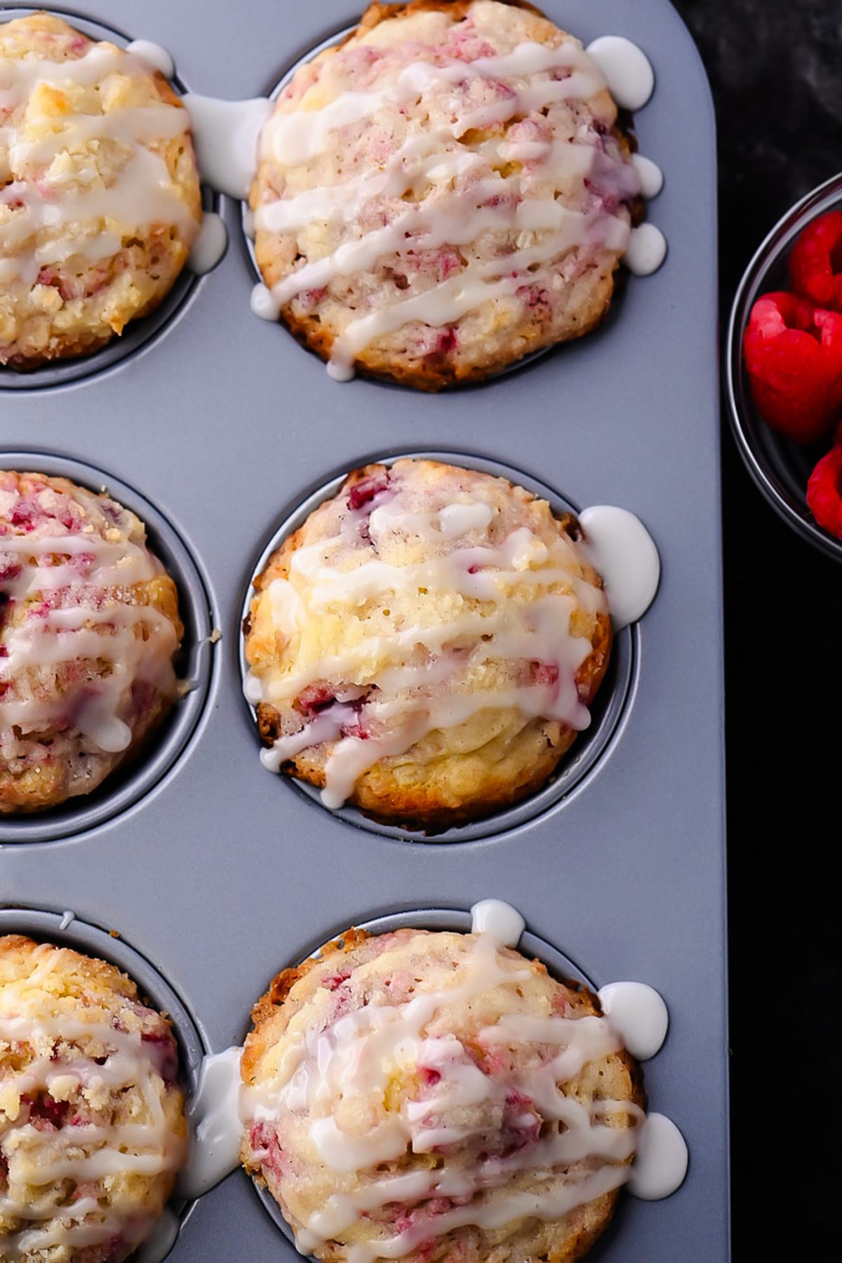 Raspberry Muffins with Streusel Topping and Glaze