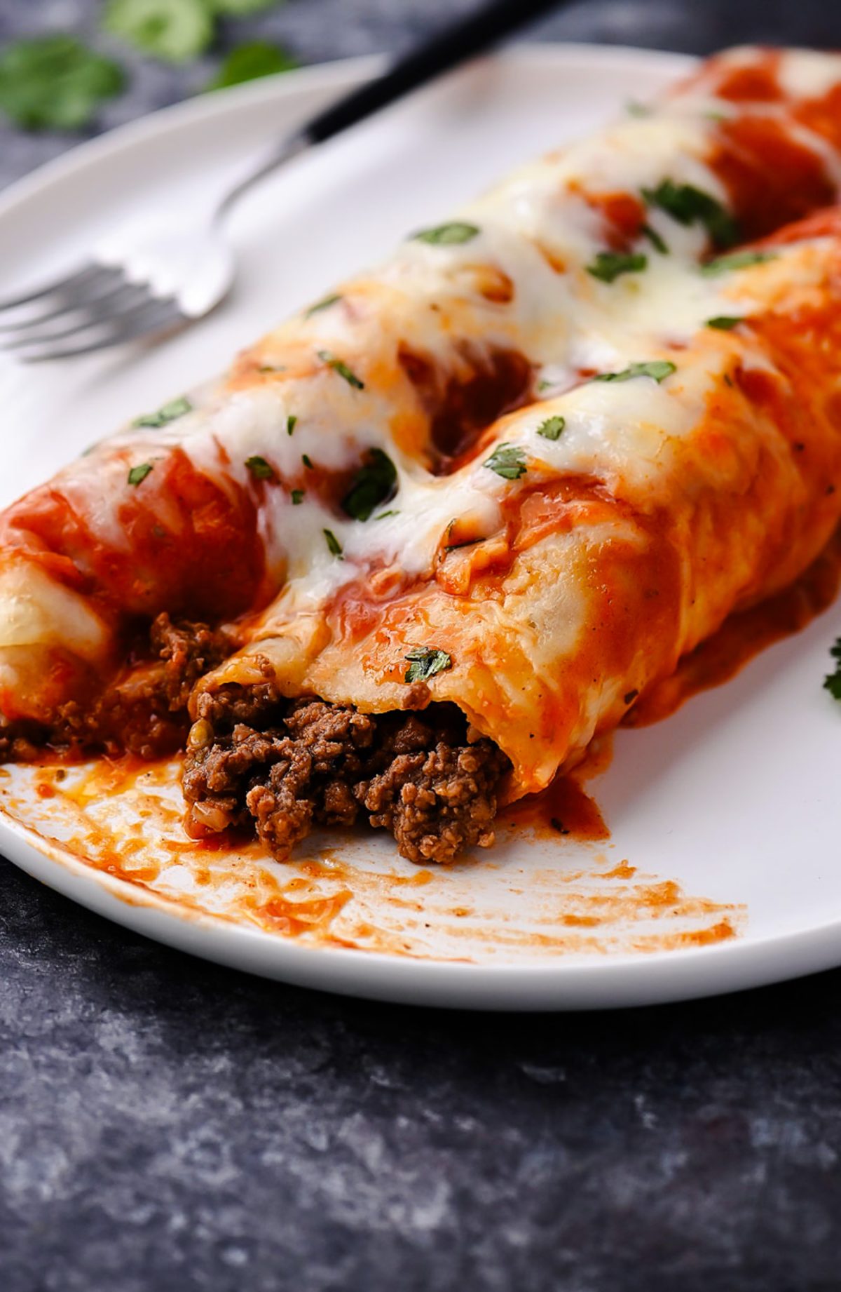 Ground Beef Enchiladas with Cheese and Cilantro