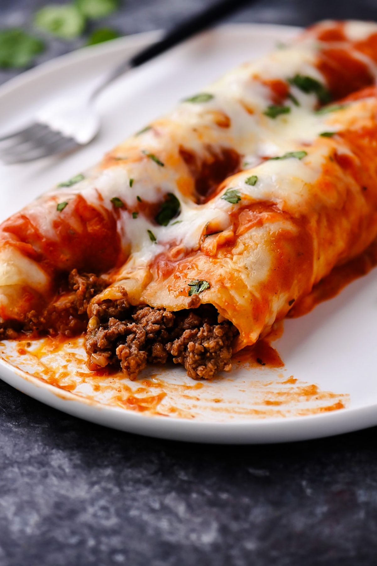 Ground Beef Enchiladas with Cheese and Cilantro