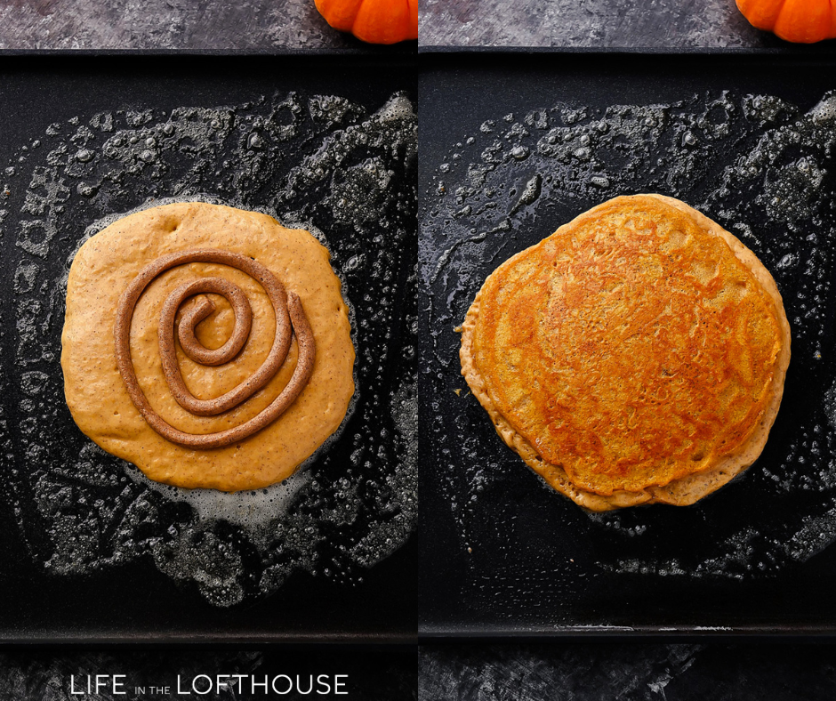 Pumpkin Cinnamon Roll Pancakes 