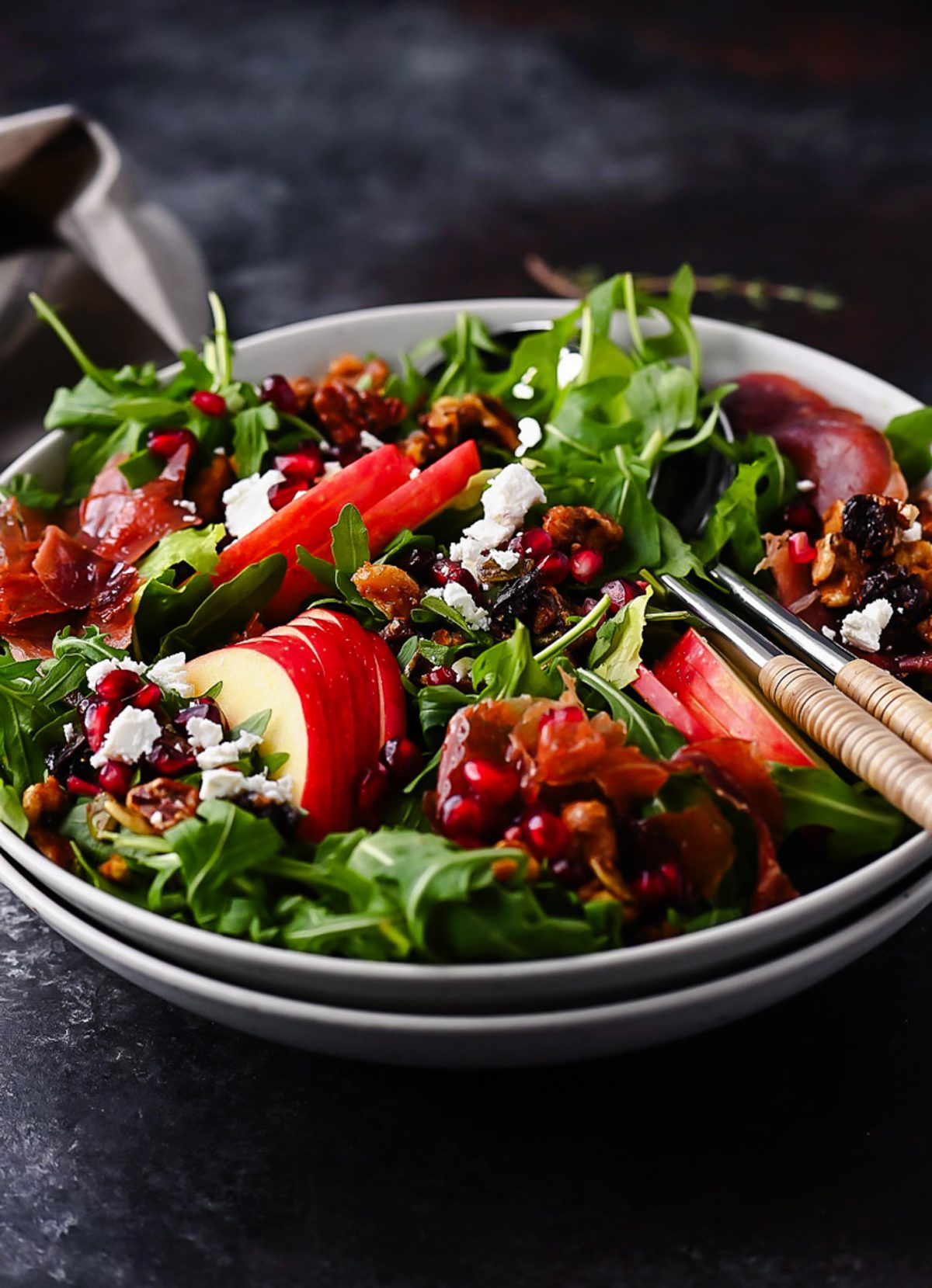 Honeycrisp Apple, Prosciutto, and Feta Salad combines crisp apples, salty prosciutto, creamy feta, and a tangy apple cider vinaigrette.