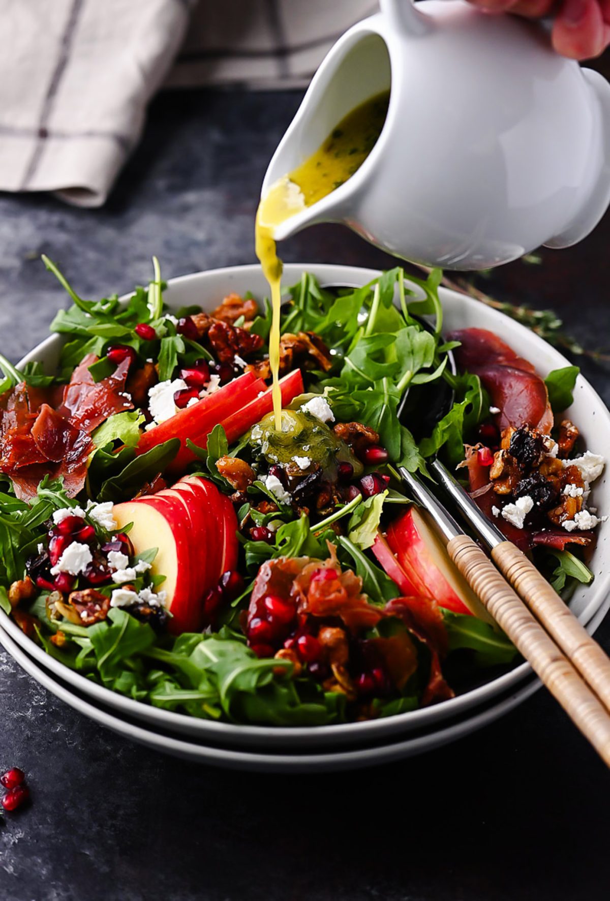 Honeycrisp Apple, Prosciutto, and Feta Salad combines crisp apples, salty prosciutto, creamy feta, and a tangy apple cider vinaigrette.