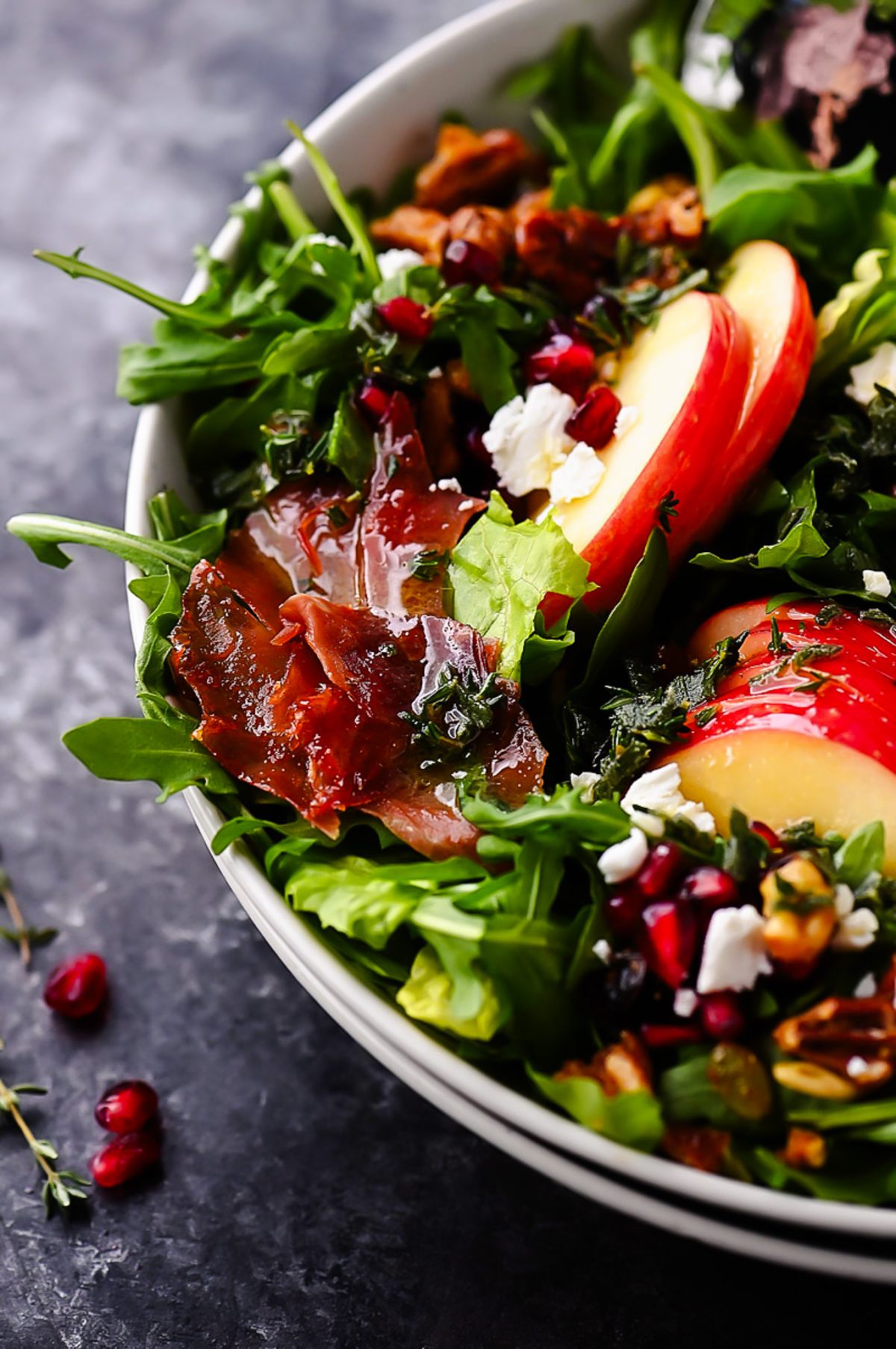 Honeycrisp Apple, Prosciutto, and Feta Salad combines crisp apples, salty prosciutto, creamy feta, and a tangy apple cider vinaigrette.