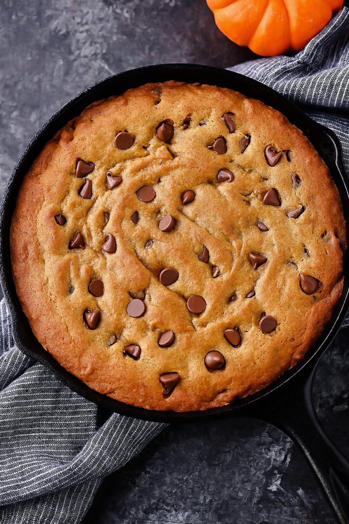 Warm and Gooey Pumpkin Chocolate Chip Cookie Skillet