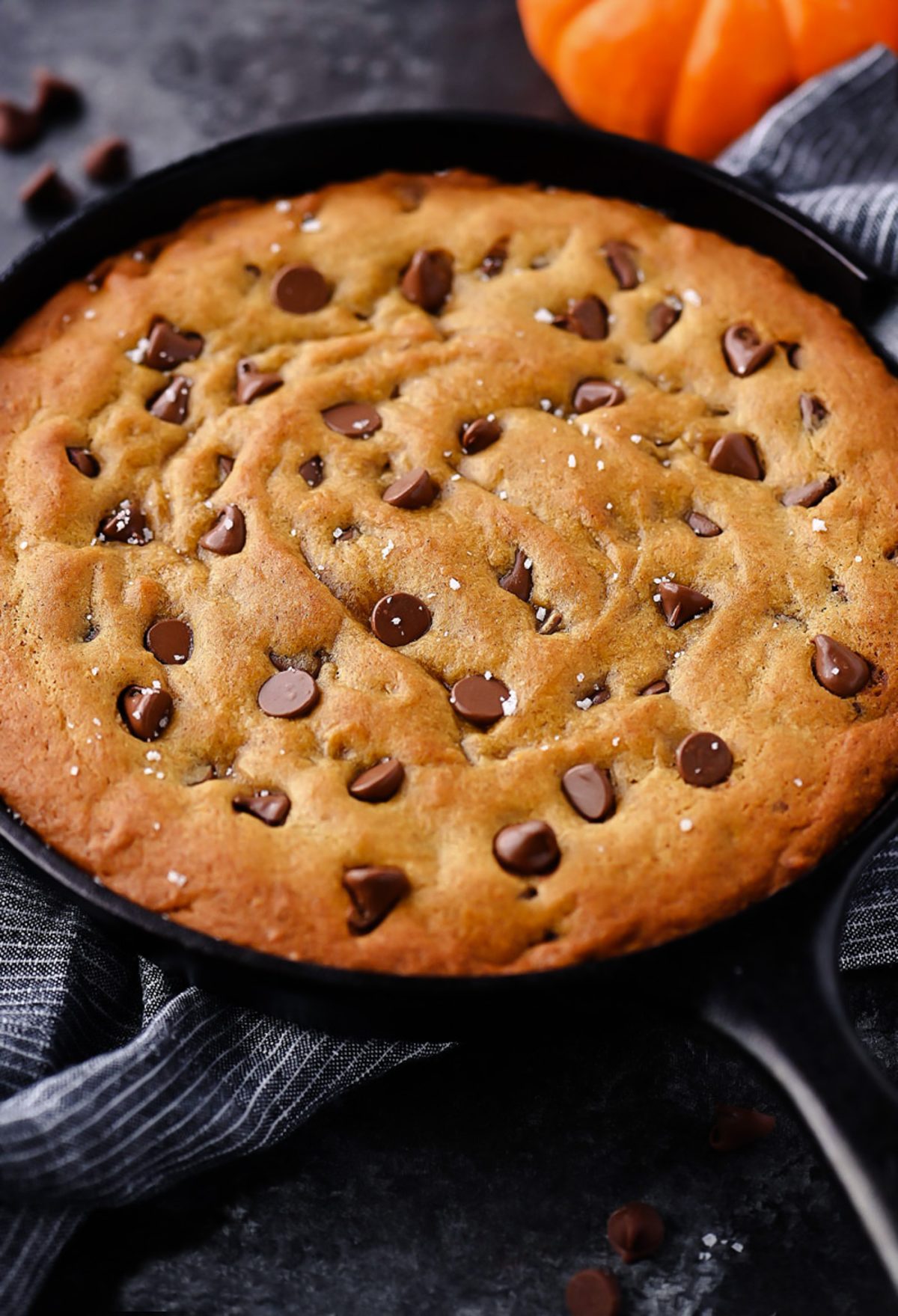 Warm and Gooey Pumpkin Chocolate Chip Cookie Skillet