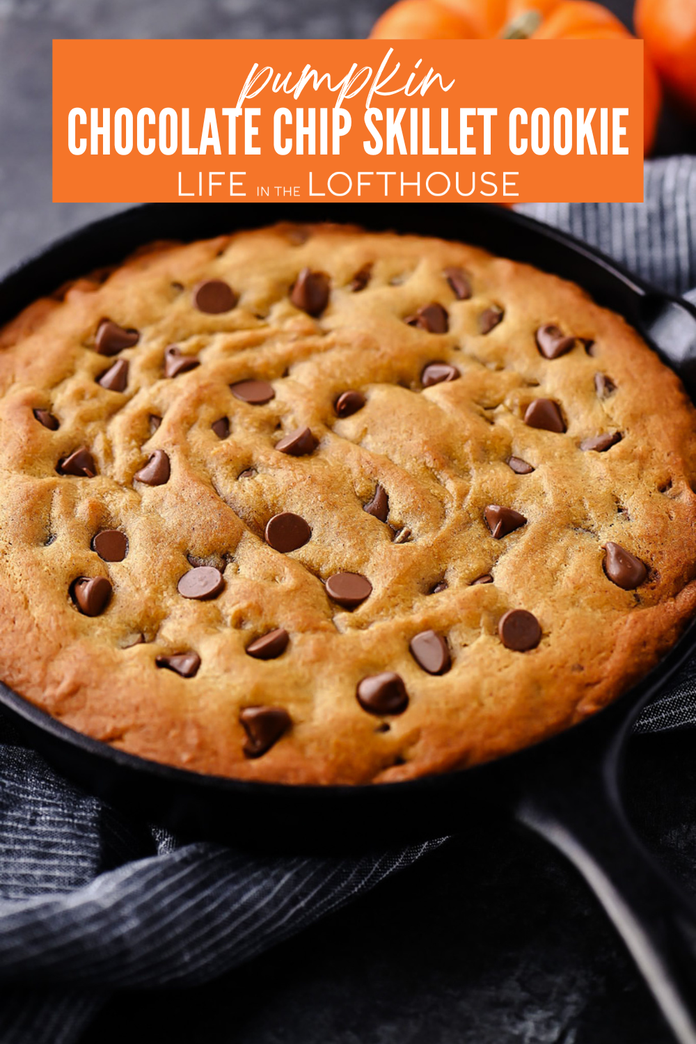 Warm and Gooey Pumpkin Chocolate Chip Cookie Skillet