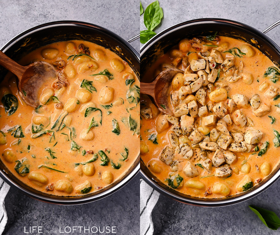 One-Pan Creamy Chicken and Gnocchi, featuring tender chicken, sun-dried tomatoes, spinach, and a rich Parmesan cream sauce.