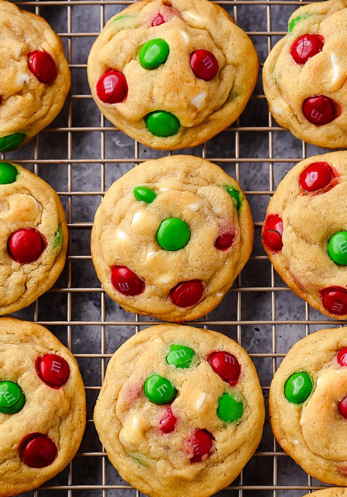 Chewy and delicious Christmas Cookies with M&Ms and white chocolate chips.