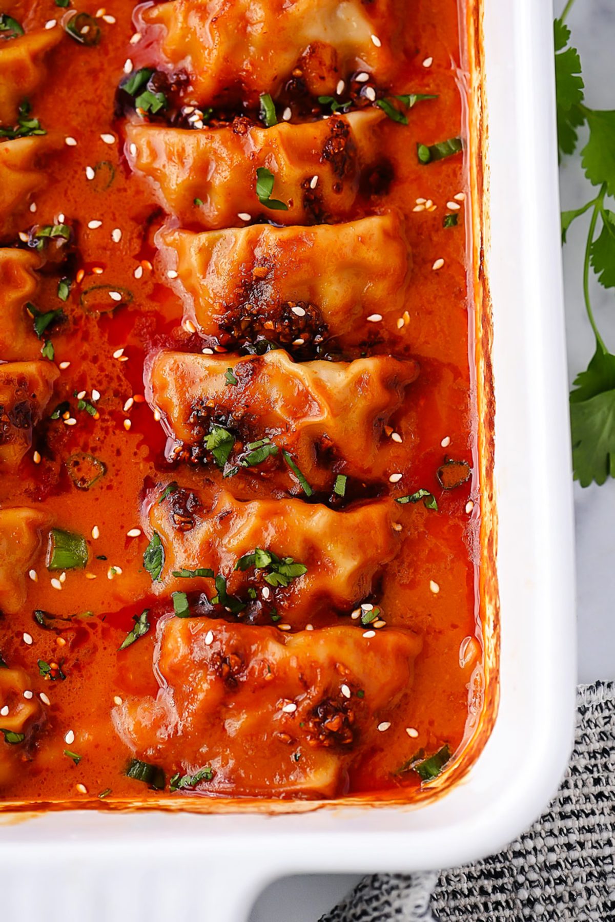 One Pan Dumplings in Red Curry Coconut Sauce