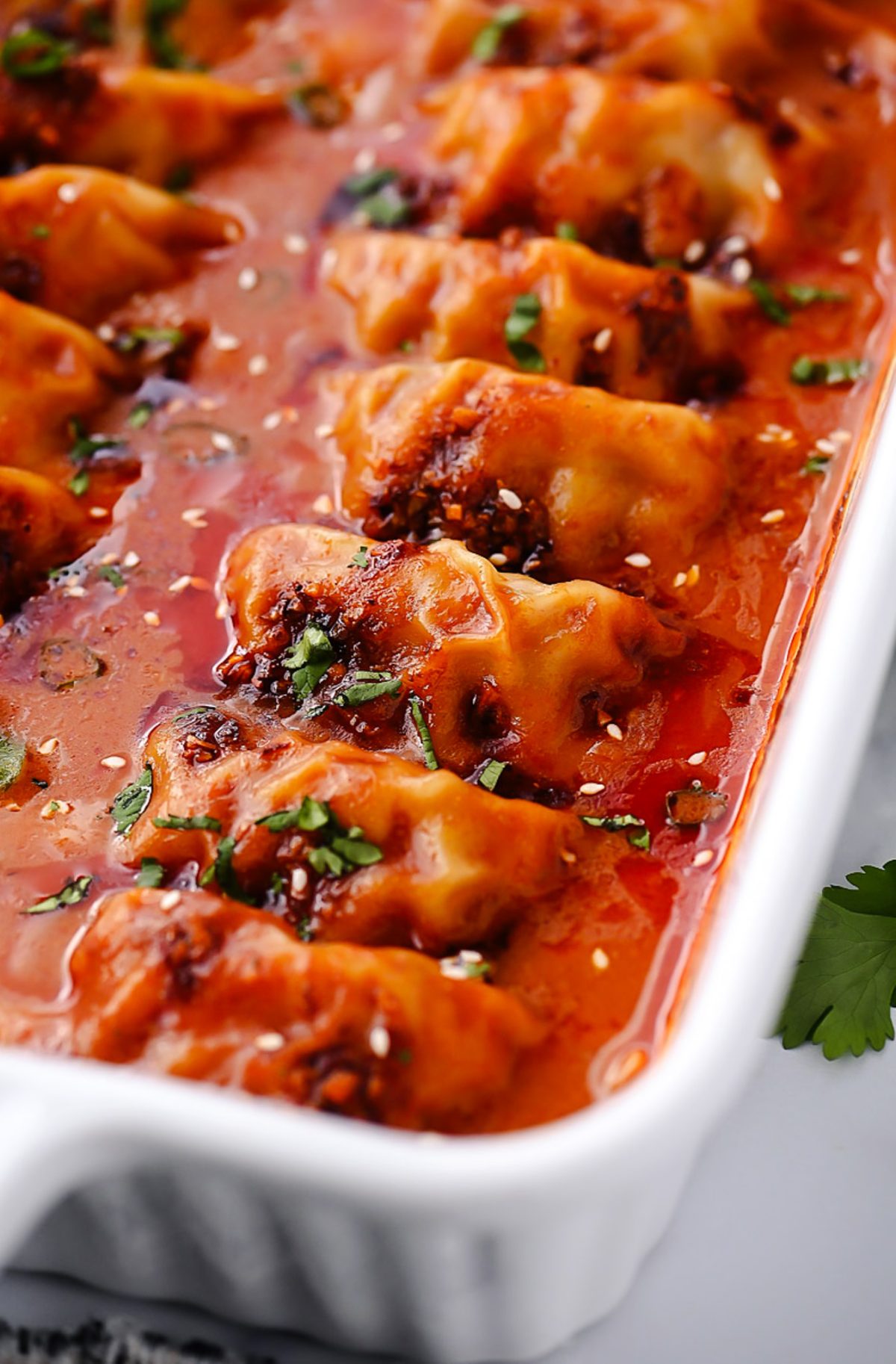 One Pan Dumplings in Red Curry Coconut Sauce