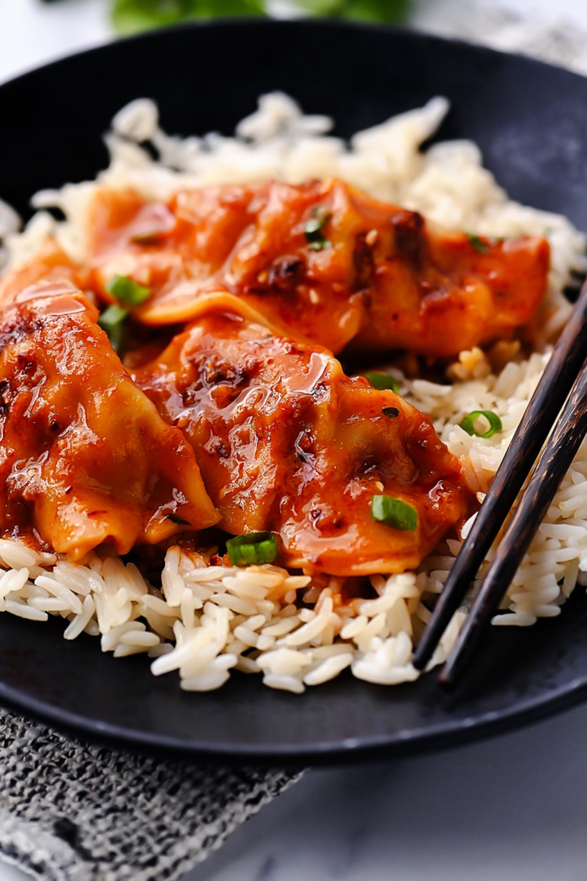 One Pan Dumplings in Red Curry Coconut Sauce