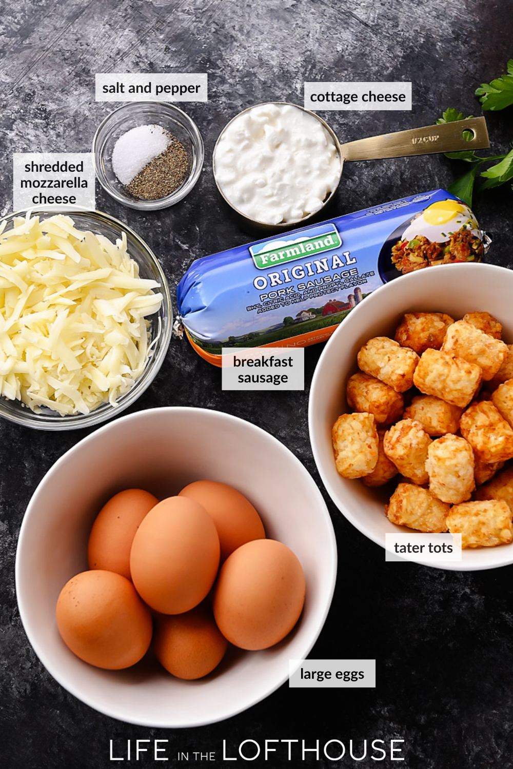 Sausage and Tater Tot Quiche Ingredients